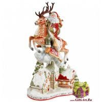 Дед мороз на рождественском олене. Фарфор. Высота 49 см Серия Дамаск Fitz and Floyd
