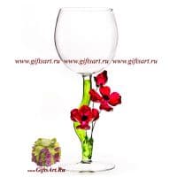 Бокал фигурный для вина Алые маки. Высота 20 см. Ручная работа США