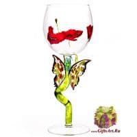 Бокал фигурный Бабочка в цветах. Высота 20 см. Ручная работа США