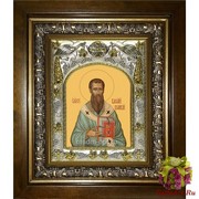 Икона освященная &quot;Василий Великий святитель&quot;, 14x18 см, в деревянном киоте 20x24 см, 20x24 см