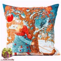 Наволочка гобеленовая новогодняя. Зимние каникулы. Размер 50х50 см.