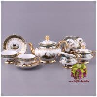 Чайный сервиз &quot;Зелёная охота&quot; на 6 персон 15 предметов. Чехия