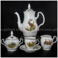 Кофейный сервиз &quot;Охота&quot; на 6 персон 15 предметов фарфор Чехия.