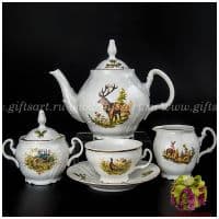 Чайный сервиз &quot;Охота&quot; на 6 персон 15 предметов фарфор Чехия.