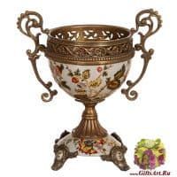 Ваза конфетница. Фарфор и бронза. Коллекция Изобилие. Ручная работа. Высота 21 см