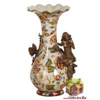 Ваза Аврора. Фарфор и бронза. Коллекция Изобилие. Ручная работа. Высота 34 см