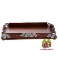 Поднос из олова и дерева Виноградная лоза Серия Классика. Длина 45 см. Португалия