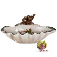 Блюдо пара пташек. Фарфор и бронза. Ручная работа. Коллекция Неразлучники. Длина 21 см