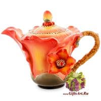 Заварочный чайник фарфоровый подарочный Мальва в цвету. 700 мл.