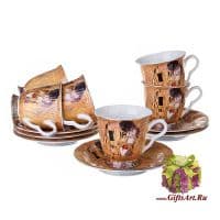 Чайный сервиз шапо Klimt Kiss Климт Поцелуй, 12 предметов, 250 мл. Фарфор. Подарочная упаковка