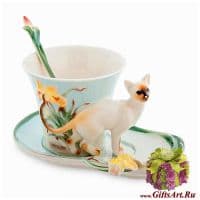 Кофейная пара Кошка-аристократка. Фарфор. Ручная работа. 110 мл. Подарочная упаковка.
