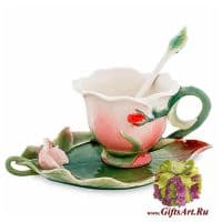 Кофейная пара Нежная роза. Фарфор. Ручная работа. 130 мл. Подарочная упаковка.