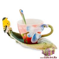 Кофейная пара Солнечный ткачик. Фарфор. Ручная работа. 110 мл. Подарочная упаковка.