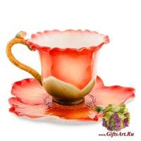 Кофейная пара Мальва в цвету. Фарфор. 160 мл. Ручная работа. Подарочная упаковка