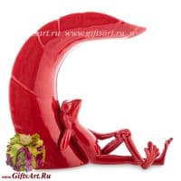 Подсвечник фарфоровый Рубиновый лист с лягушкой Высота 17 см. Подарочная упаковка