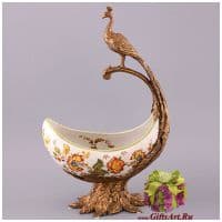 Чаша Павлин. Коллекция Изобилие. Фарфор и бронза. Ручная работа. Высота 47 см