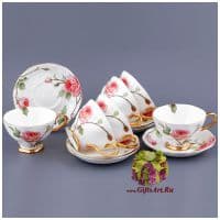 Чайный набор Цветущая роза Золото. Фарфор 12 предметов. Подарочная упаковка