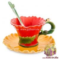 Кофейная пара Маковый цвет и пчёлка. Фарфор. 100 мл. Ручная работа. Подарочная упаковка