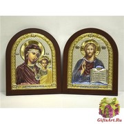 Икона освященная &quot;Венчальная пара - Матерь Божия и Господь Вседержитель&quot;, дерево, серебро 925, 7.5x9 см