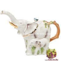 Заварочный чайник фарфоровый Слонёнок с мамой. Длина 30 см. Подарочная упаковка.