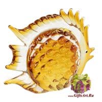 Морская рыбка янтарная. Стеклянная фигурка в стиле Мурано. Длина 21 см. Италия