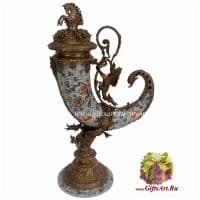 Ваза Рог с конём. Фарфор и бронза. Декор Летние ночи. Ручная работа. Высота 51 см