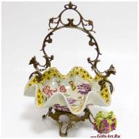 Ваза конфетница. Фарфор и бронза. Коллекция Июньский день. Ручная работа. Высота 34 см