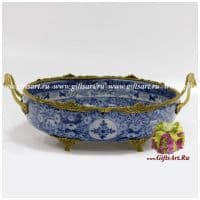 Блюдо. Фарфор и бронза. Декор Синяя птица. Ручная работа. Длина 40 см