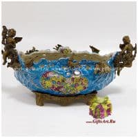 Блюдо Ангелы в небесных садах. Фарфор и бронза. Декор Небо. Ручная работа. Длина 41 см