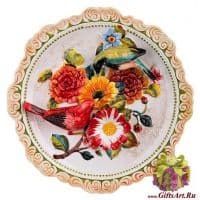 Тарелка декоративная Иволга и Чечевица в цветах. Керамика. Высота 32 см.