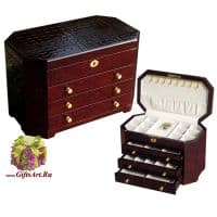 Шкатулка для украшений из дерева ценных пород и кожи. Длина 34 см