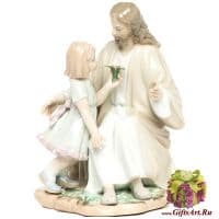 Фарфоровая статуэтка Иисус беседует с девочкой. Высота 16 см