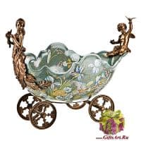 Ваза большая повозка. Фарфор и бронза. Коллекция Идеальный мир. Ручная работа. Длина 40 см
