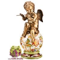 Ангел с флейтой из серии Небесные музыканты. Фарфор и бронза. Коллекция Изобилие. Ручная работа. Высота 25 см