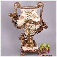 Ваза Ангелы в небесных садах. Коллекция Изобилие. Фарфор и бронза. Ручная работа. Высота 46 см