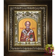 Икона освященная &quot;Николай чудотворец, архиепископ Мир Ликийских&quot;, 14x18 см, в деревянном киоте 20x24 см, 20x24 см
