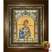 Икона освященная &quot;Спиридон Тримифунтский святитель&quot;, 14x18 см, в деревянном киоте 20x24 см, 20x24 см