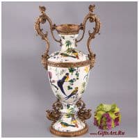 Ваза напольная в антикварном стиле. Коллекция Тропический рай. Фарфор и бронза. Ручная работа. Высота 65 см