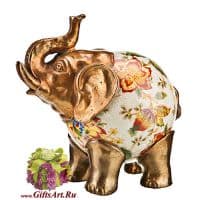 Слон. Фарфор и бронза. Коллекция Изобилие. Ручная работа. Высота 14 см