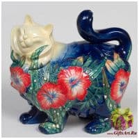 Фарфоровая статуэтка Кошка. Серия Цветы. Длина 30 см