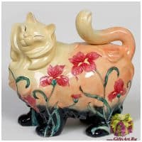 Фарфоровая статуэтка Кошка. Серия Цветы. Длина 30 см