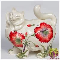 Фарфоровая статуэтка Кошка. Серия Цветы. Длина 30 см