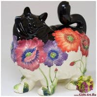 Фарфоровая статуэтка Кошка. Серия Цветы. Длина 30 см