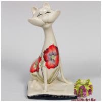 Фарфоровая статуэтка Кошка. Кот на подушке. Серия Цветы. Высота 33 см