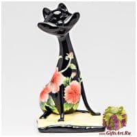 Фарфоровая статуэтка Кошка. Кот на подушке. Серия Цветы. Высота 33 см
