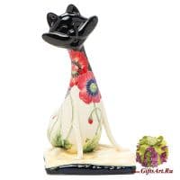 Фарфоровая статуэтка Кошка. Кот на подушке. Серия Цветы. Высота 33 см
