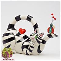 Заварочный чайник керамический Кот и птичка. 700 мл. Подарочная упаковка.