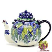Заварочный чайник керамический Сочная черника. 1600 мл. Подарочная упаковка.
