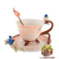Чайная пара Доброе утро! Фарфор. 160 мл. Ручная работа.