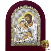 Икона освященная &quot;Святое Семейство&quot;, дерево, серебро 925, 16.5x20 см